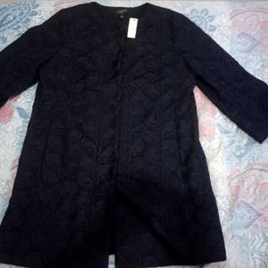 Talbots Women Petites Sleeve Lace Top Size 12 p Petite Dark Navy Blue Round Neck